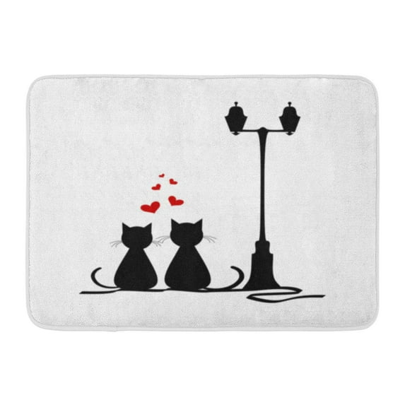 GODPOK Cute Black Cartoon Lovers Love Loving Cats Illustranion White Couple Domestic Rug Doormat Bath Mat 23.6x15.7 inch
