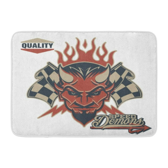 GODPOK Demon Black Race Vintage Devil Checkered Flags Racing White Car Speed Rug Doormat Bath Mat 23.6x15.7 inch