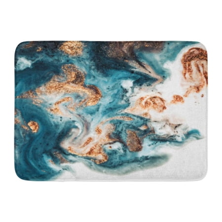 GODPOK Eastern Technique Ebru Contemporary Golden Turquoise Mixed Acrylic Paints Marble Trendy Websites Rug Doormat Bath Mat 23.6x15.7 inch
