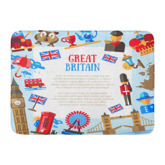 GODPOK English Red London Great Britain Flat Design with British Travel Tourism and Infographics England Ben Rug Doormat Bath Mat 23.6x15.7 inch