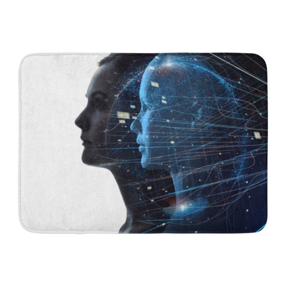 GODPOK Face Digital Mental World of Human Concept Technology Futuristic Rug Doormat Bath Mat 23.6x15.7 inch
