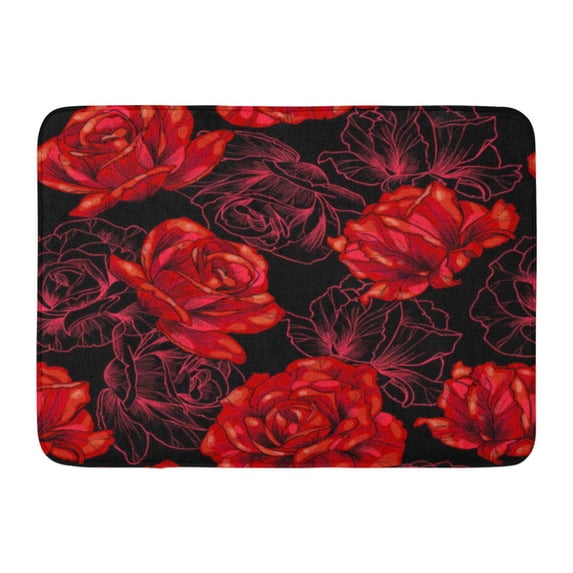 GODPOK Flower White Ground Red Roses on Black Colorful Color Bright Rug Doormat Bath Mat 23.6x15.7 inch