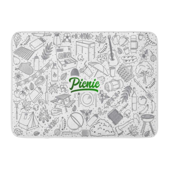 GODPOK Food Sketch Hand Drawn of Picnic Doodles with Green Lettering in Line Camping Rug Doormat Bath Mat 23.6x15.7 inch
