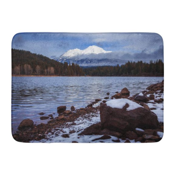 GODPOK Forest Cascade Lake Siskiyou Mount Shasta California Clouds Ice Rug Doormat Bath Mat 23.6x15.7 inch