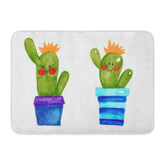 GODPOK Green Adorable Cute Cactus Watercolor Happy Smiling Fun for Gardening Cartoon Kids Drawing Style Botany Rug Doormat Bath Mat 23.6x15.7 inch