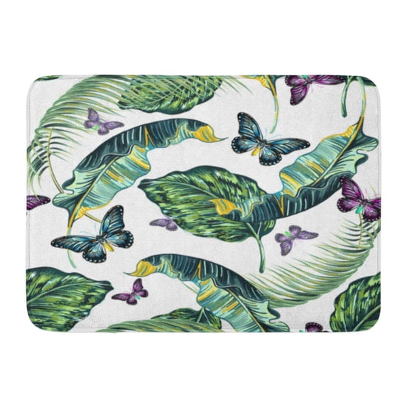 GODPOK Green Aloha Tropical Leaves Jungle Leaf Butterflies Flying Floral Pattern Summer Butterfly Banana Rug Doormat Bath Mat 23.6x15.7 inch