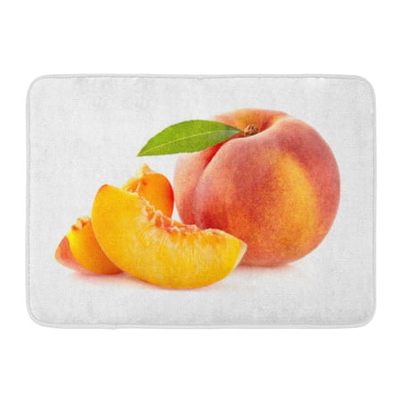 GODPOK Green Bright Orange Fruit Peach with Slices in Closeup White Agriculture Red Cut Rug Doormat Bath Mat 23.6x15.7 inch