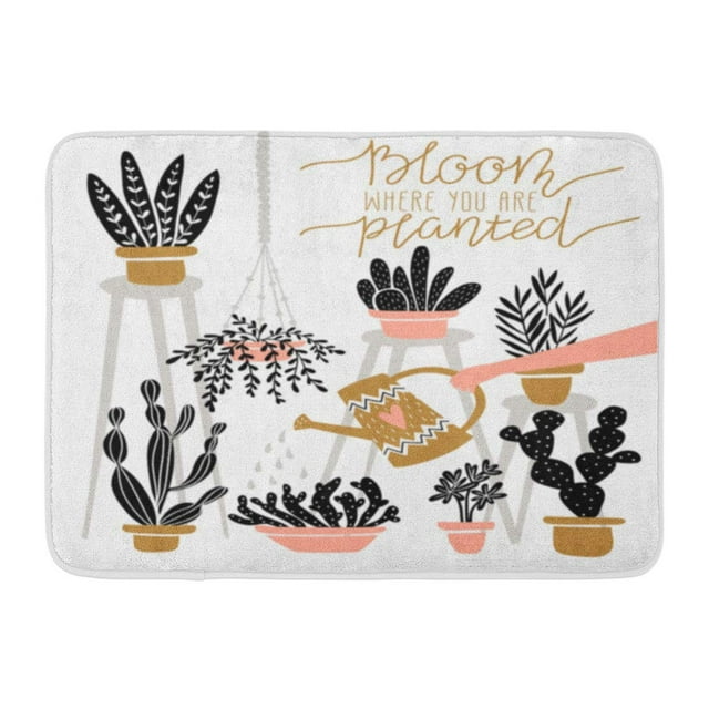 GODPOK Green Hand Various Indoor Plants in Pots with Lettering 'Bloom Where You are Planted' Great for Gardening Rug Doormat Bath Mat 23.6x15.7 inch