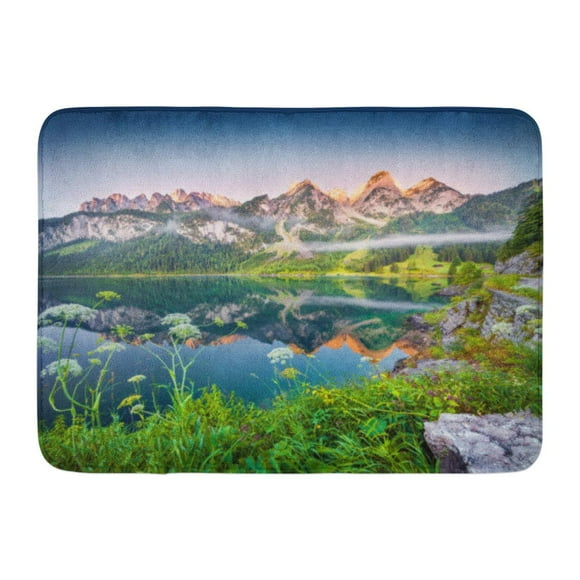 GODPOK Green Landscape Misty Summer Morning on The Vorderer Gosausee Lake in Austrian Alps Austria Europe Rug Doormat Bath Mat 23.6x15.7 inch