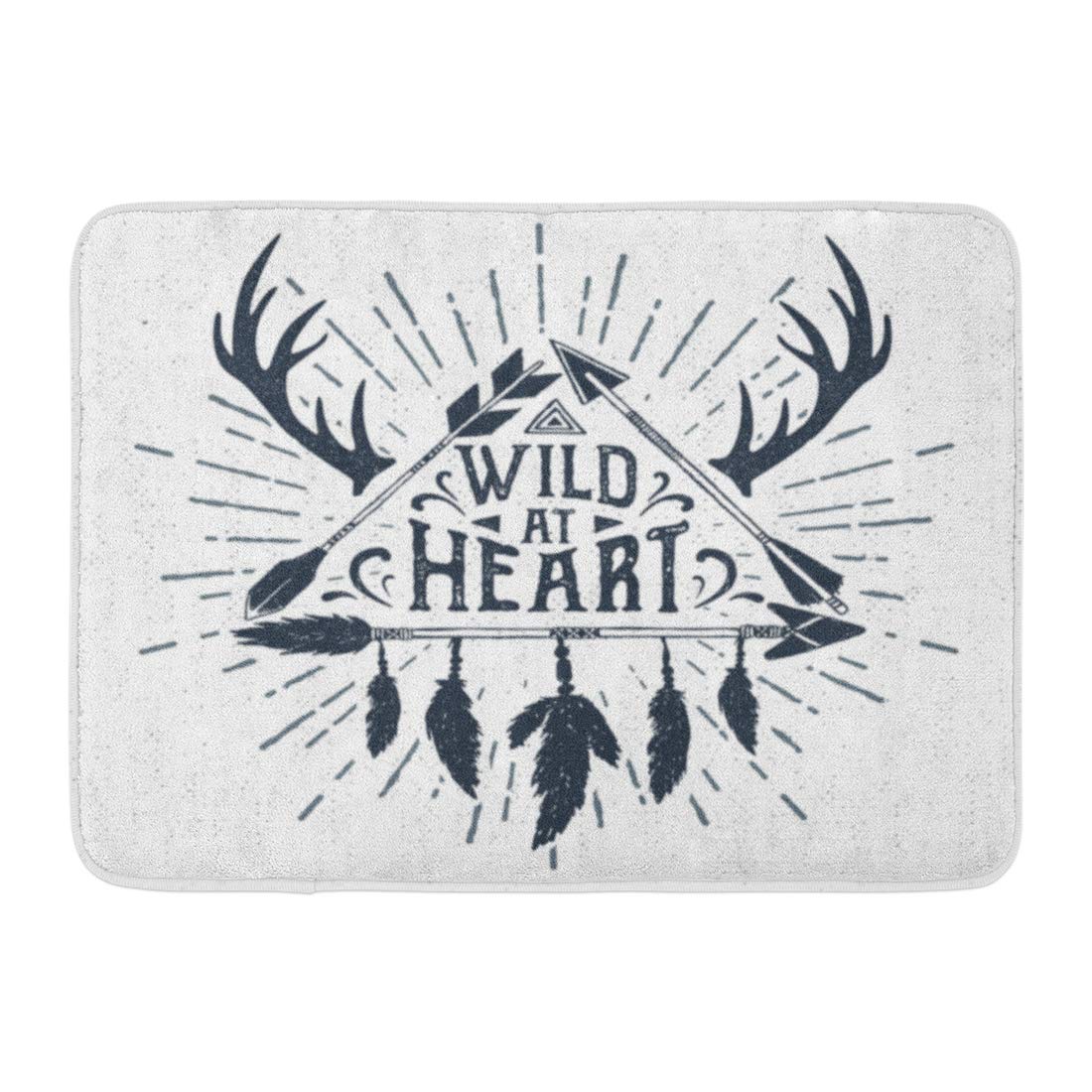 GODPOK Hand Black Vintage Tribal Badge with Arrows Triangle and Wild at Heart Lettering White Drawn American Rug Doormat Bath Mat 23.6x15.7 inch - image 1 of 1