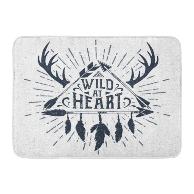 GODPOK Hand Black Vintage Tribal Badge with Arrows Triangle and Wild at Heart Lettering White Drawn American Rug Doormat Bath Mat 23.6x15.7 inch