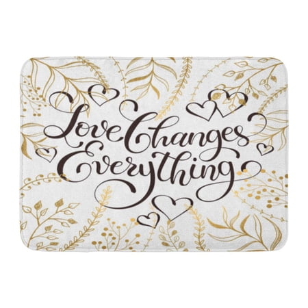 GODPOK Inspiring Lettering Black on White with Golden Branches Love Changes Everything Romantic Quote Modern Rug Doormat Bath Mat 23.6x15.7 inch