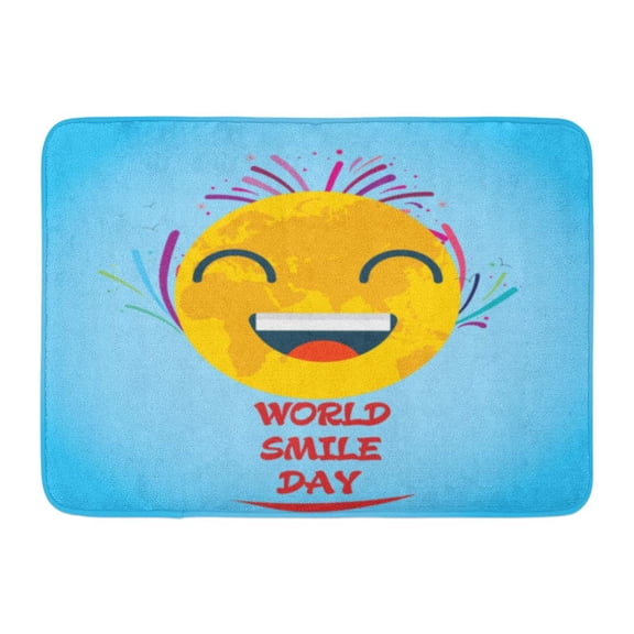 GODPOK Joy Red Laughter World Smile Day October Smiley Face Yellow Happiness Cartoon Rug Doormat Bath Mat 23.6x15.7 inch