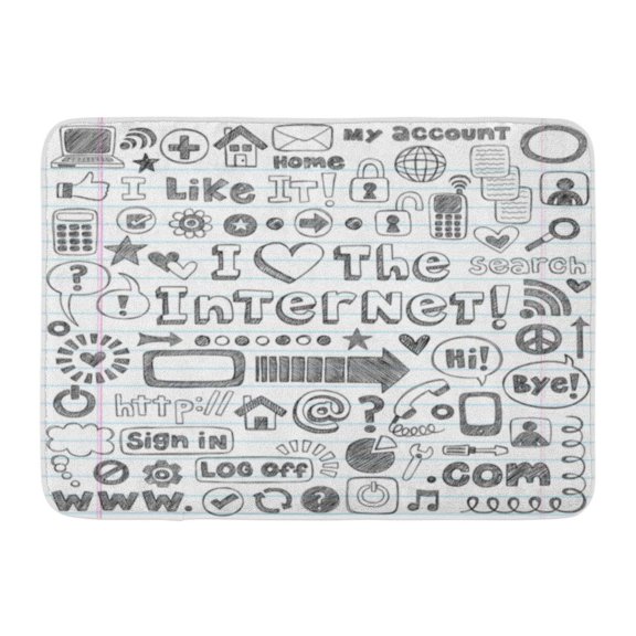 GODPOK Like Computer Doodles I Love The Internet Back to School Style Sketchy Design on Lined Sketchbook Button Rug Doormat Bath Mat 23.6x15.7 inch