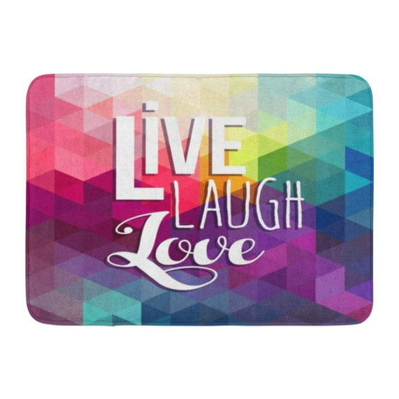 GODPOK Live Laugh and Love Happiness Motivation Quote Design Inspiration Text on Colorful Geometric Low Poly Rug Doormat Bath Mat 23.6x15.7 inch