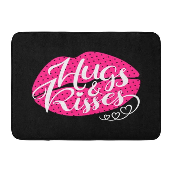 GODPOK Modern Kiss Hugs and Valentines Day with Calligraphy White Black with Pink Lips Graphic Text Rug Doormat Bath Mat 23.6x15.7 inch