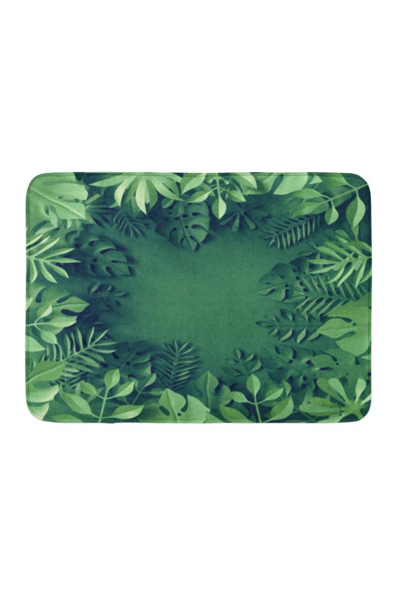 Nature Jungle 3D Render Digital Tropical Leaves Monstera Palm Green Origami Creative Rug Doormat Bath Mat 23.6x15.7 inch