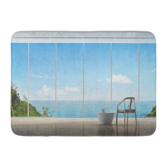 GODPOK Ocean Green Room Coffee Time in Luxury Sea View Interior of Modern 3D Rendering Blue Living Window Rug Doormat Bath Mat 23.6x15.7 inch
