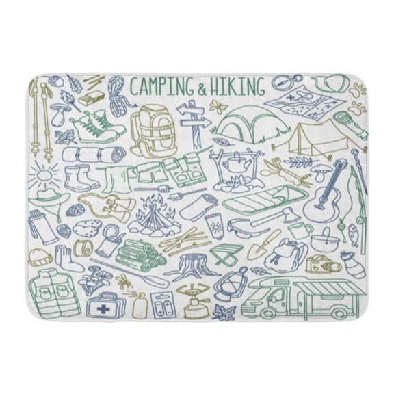 GODPOK Outdoor Camp Camping Hiking Doodles Collection Travel Accessories Equipment Over White Line Rug Doormat Bath Mat 23.6x15.7 inch
