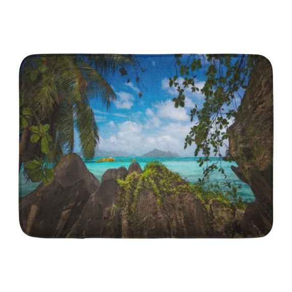 GODPOK Paradise Jungle View of The Ocean Through Branches Palms Beach Tree Rug Doormat Bath Mat 23.6x15.7 inch