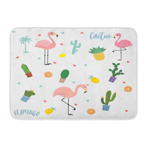 GODPOK Pink Dry Green Bird of Cactus Fruit and Flamingos Orange Color Environment Rug Doormat Bath Mat 23.6x15.7 inch