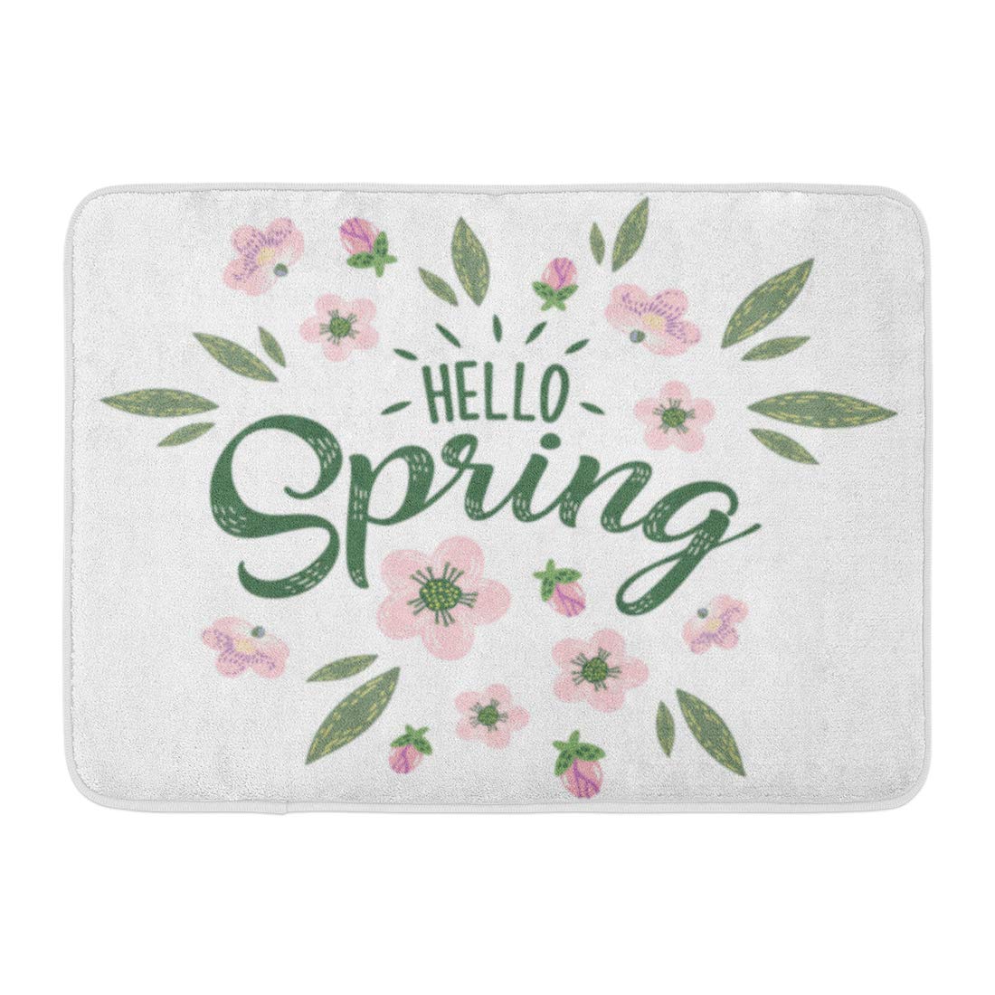 GODPOK Pink Hello Spring Hand Sketched Logotype Badge Lettering Season with Flowers for Retro Vintage Colorful Rug Doormat Bath Mat 23.6x15.7 inch - image 1 of 1