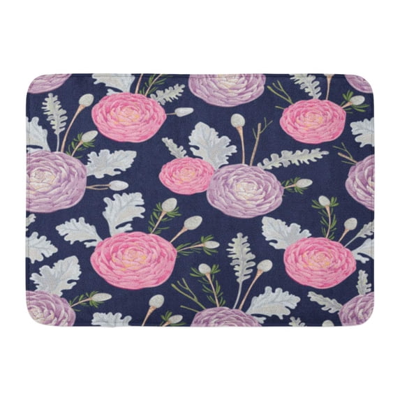 GODPOK Pink and Purple Camellias Dusty Miller and Silver Brunia Holiday Floral Vintage in Watercolor Style Rug Doormat Bath Mat 23.6x15.7 inch