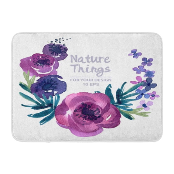 GODPOK Purple Floral Beautiful Flowers and Twigs in Watercolor Style Spring Design for Wedding Green Round Rug Doormat Bath Mat 23.6x15.7 inch