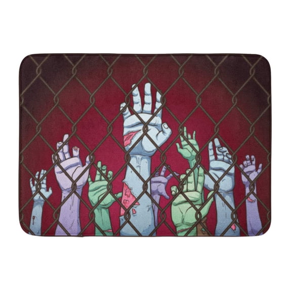 GODPOK Purple Green Cartoon Creepy Zombie Hands Behind Fence and on Separate Layers for Easy Editing Blue Dark Rug Doormat Bath Mat 23.6x15.7 inch