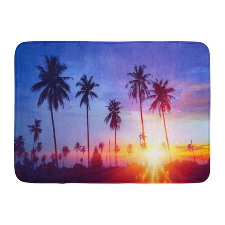 GODPOK Red Holiday Colorful Palmtree Silhouetted of Coconut Tree During Sunset Palm Orange Beach Sunrise Rug Doormat Bath Mat 23.6x15.7 inch