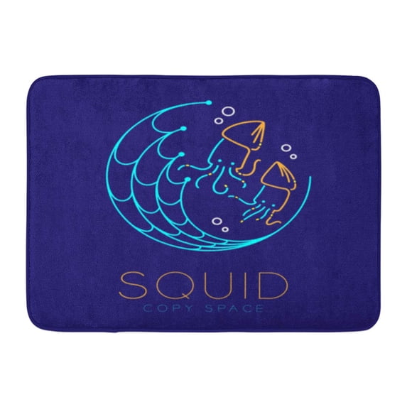 GODPOK Squid Fishing Net Circle Shape and Air Bubble Outline Stroke Dash Line Dark Blue with Text and Copy Rug Doormat Bath Mat 23.6x15.7 inch