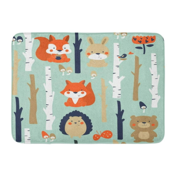 GODPOK Squirrel Baby Forest with Cute Animals in Cartoon Style Butterfly Tree Rug Doormat Bath Mat 23.6x15.7 inch