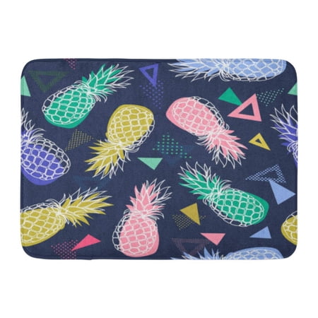 GODPOK Summer Pink Fresh with Pineapple Fruits on Colorful Geometrical in Memphis Style and Other Design Shape Rug Doormat Bath Mat 23.6x15.7 inch