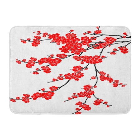 GODPOK Tree Black Floral Red Cherry Blossom Sakura Flowers White Pink Japanese Asia Rug Doormat Bath Mat 23.6x15.7 inch