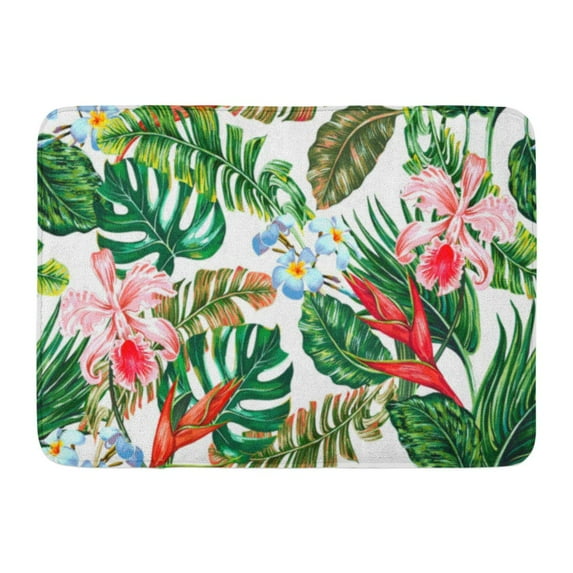 GODPOK Tropical Floral with Exotic Flowers Palm Leaves Jungle Leaf Hibiscus Orchid Bird of Paradise Botanical Rug Doormat Bath Mat 23.6x15.7 inch