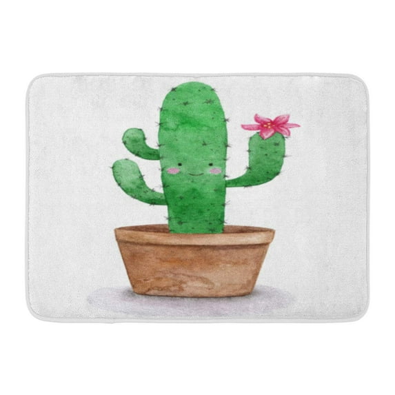 GODPOK White Beauty Colorful Desert Cute Cactus Watercolor Hand Green Face Branch Rug Doormat Bath Mat 23.6x15.7 inch