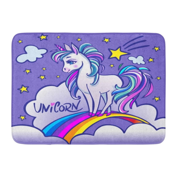 GODPOK White Cute Unicorn Head Portrait Magic Fantasy Horse Design for Children and Bags with Rainbow Hair Rug Doormat Bath Mat 23.6x15.7 inch
