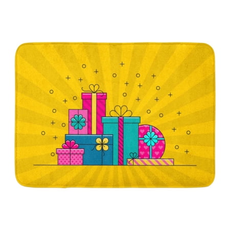 GODPOK White Open Blue Festive Wrapped Boxes Cartoon Colorful Box Collection Red Giftbox Surprise Rug Doormat Bath Mat 23.6x15.7 inch