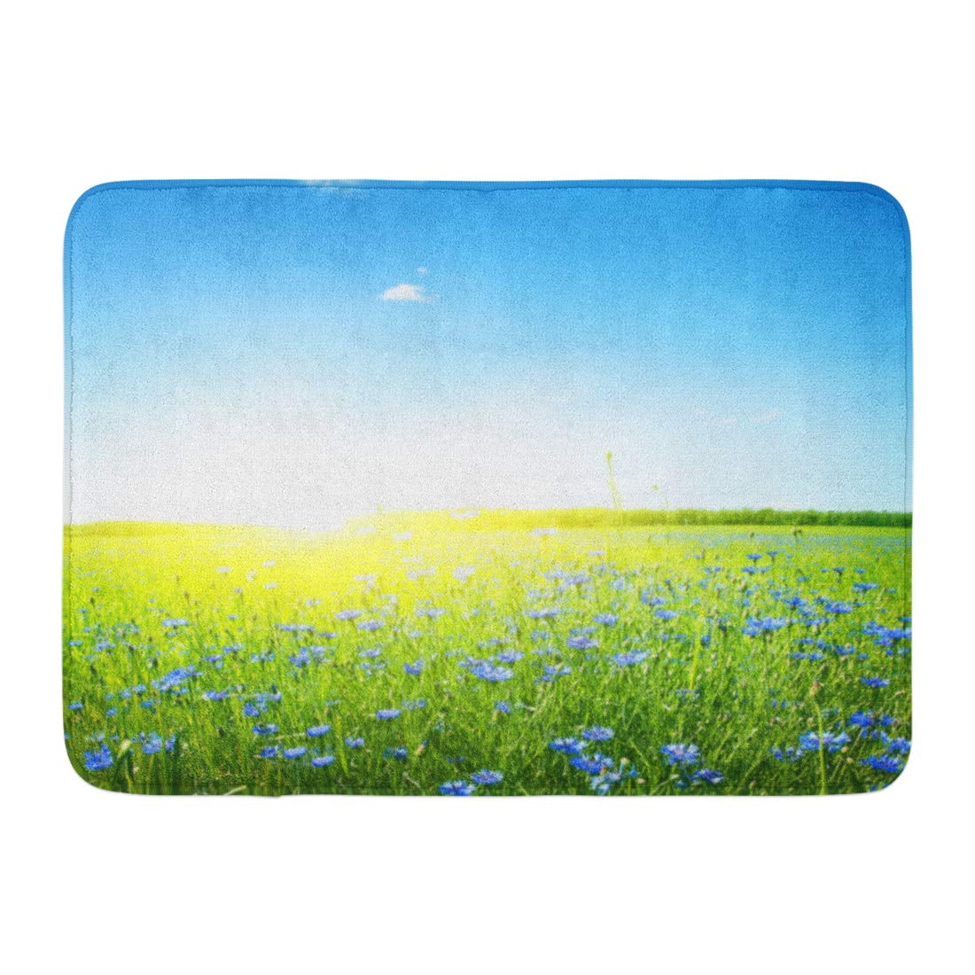 GODPOK Wildflower Green Spring Cornflower Field Clear Blue Sky and