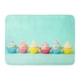 thumbnail image 1 of GODPOK Yellow Cute Pink Vintage Birthday Cupcakes on Green White Color Blue Cake Rug Doormat Bath Mat 23.6x15.7 inch, 1 of 1