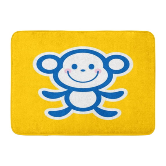 GODPOK Yellow Simple Cartoon of Cute Monkey Character for Symbol Sticker Nursery Story Book Blue Color Mascot Rug Doormat Bath Mat 23.6x15.7 inch