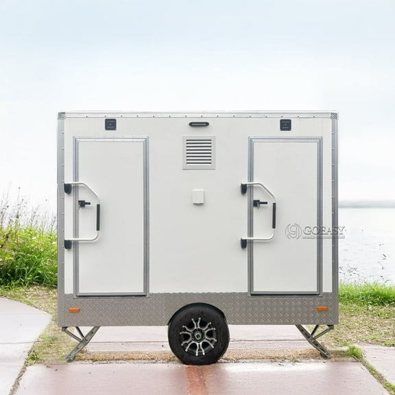 GOEASY VEHICLE Double-Stall Portable Bathroom Trailer Mobile Restroom with Stairs Outdoor Event Wedding Festival Camping Construction Site Sanitation Unit