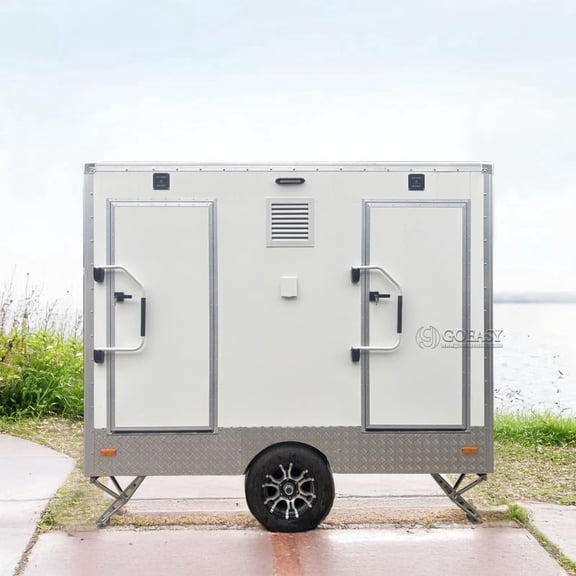 GOEASY VEHICLE Double-Stall Portable Bathroom Trailer Mobile Restroom with Stairs Outdoor Event Wedding Festival Camping Construction Site Sanitation Unit