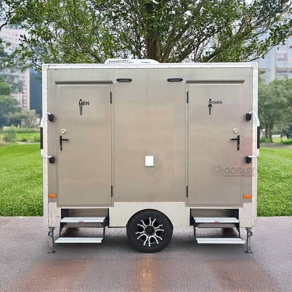 GOEASY VEHICLE Gender-Separated Double-Stall Portable Bathroom Trailer Mobile Restroom with Stairs Outdoor Event Wedding Festival Construction Site Sanitation Unit