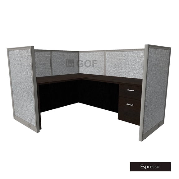 GOF 1 Person Workstation Cubicle (5.5’D x 6.5’W x 4’H, Espresso) Office Partition with Desk & Pedestal Set