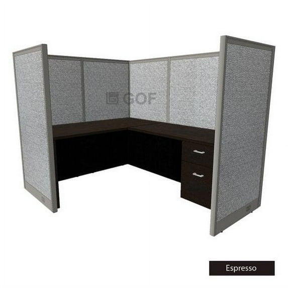 GOF 1 Person Workstation Cubicle (5.5’D x 6.5’W x 5’H) / Office Partition, Room Divider (60"H Cubicle with Desk, Espresso)