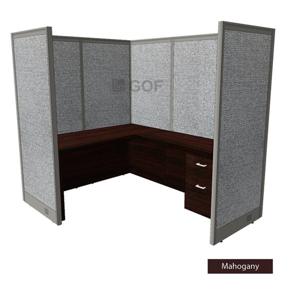 GOF 1 Person Workstation Cubicle (5.5’D x 6.5’W x 6’H, Mahogany) Office Partition with Desk & Pedestal Set