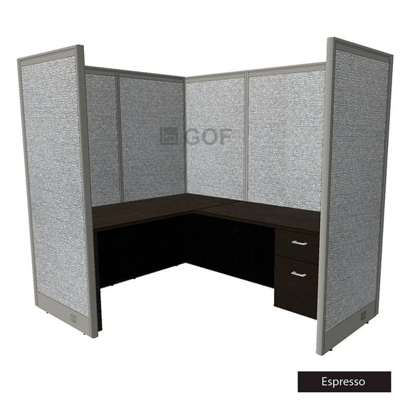 GOF 1 Person Workstation Cubicle (5.5’D x 6.5’W x 6’H, Espresso) Office Partition with Desk & Pedestal Set