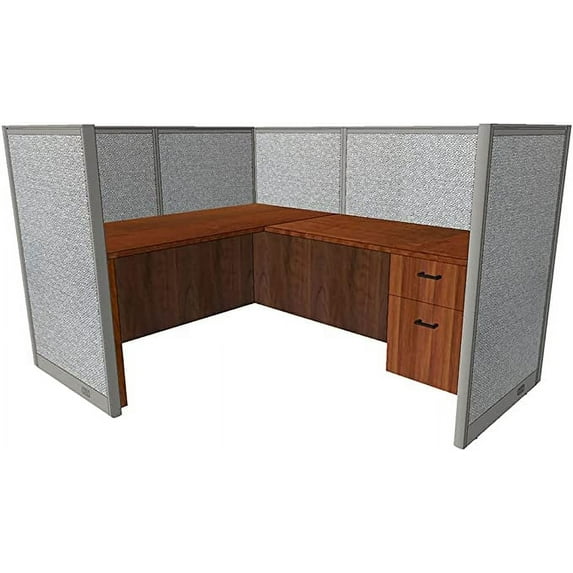 GOF 1 Person Workstation Cubicle (5.5’D x 6’W x 4’H, Dark Cherry) Office Partition with Desk & Pedestal Set