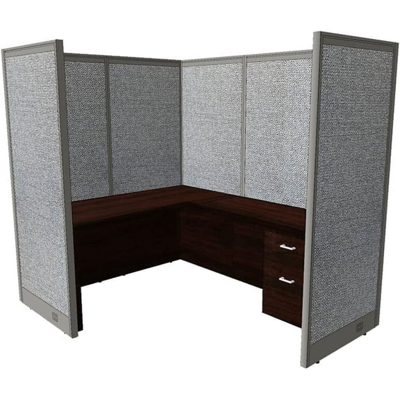GOF 1 Person Workstation Cubicle (5.5’D x 6’W x 6’H, Mahogany) Office Partition with Desk & Pedestal Set